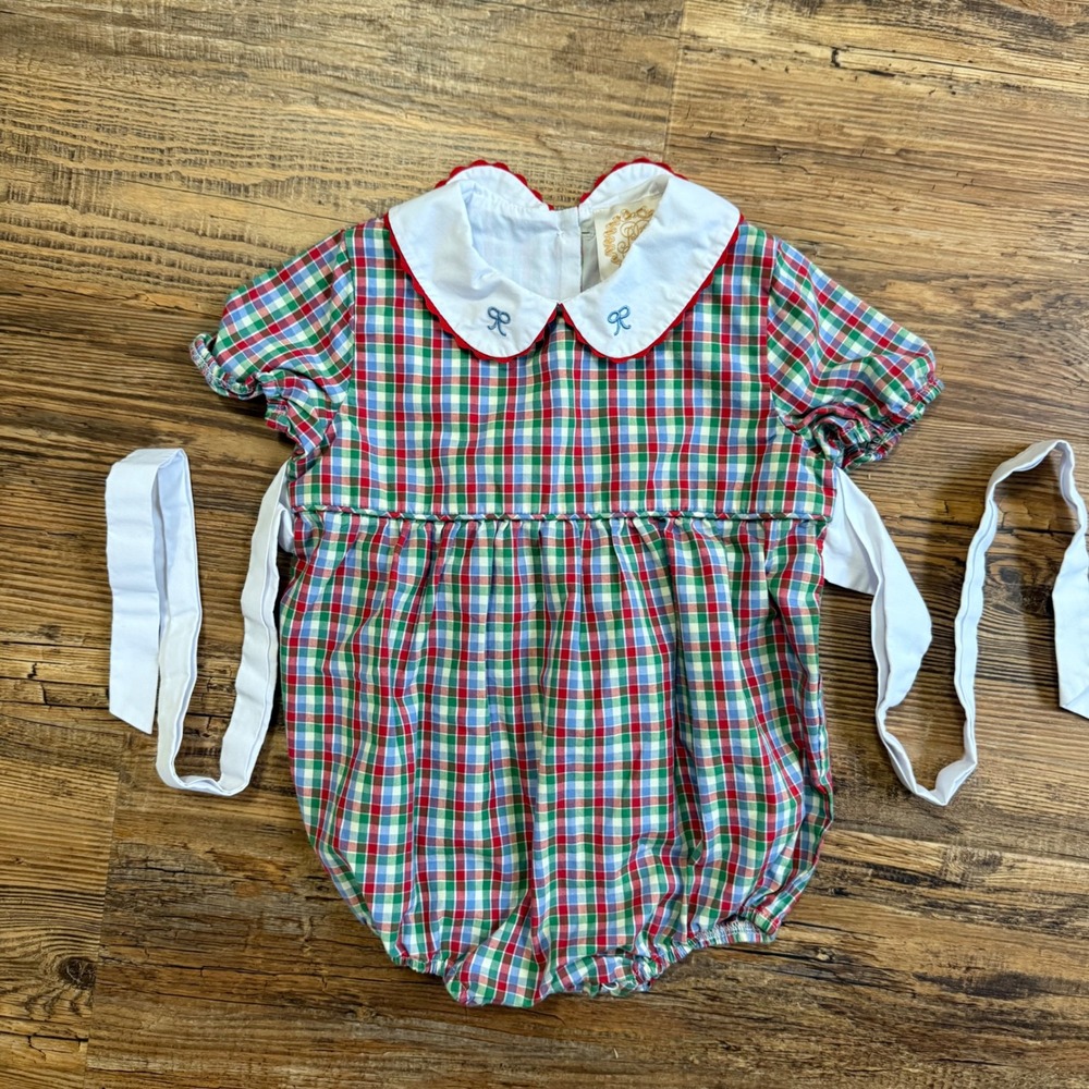 The Beaufort Bonnet Company Bubble Romper 2T Peter Pan Collar TBBC Bows Portrait